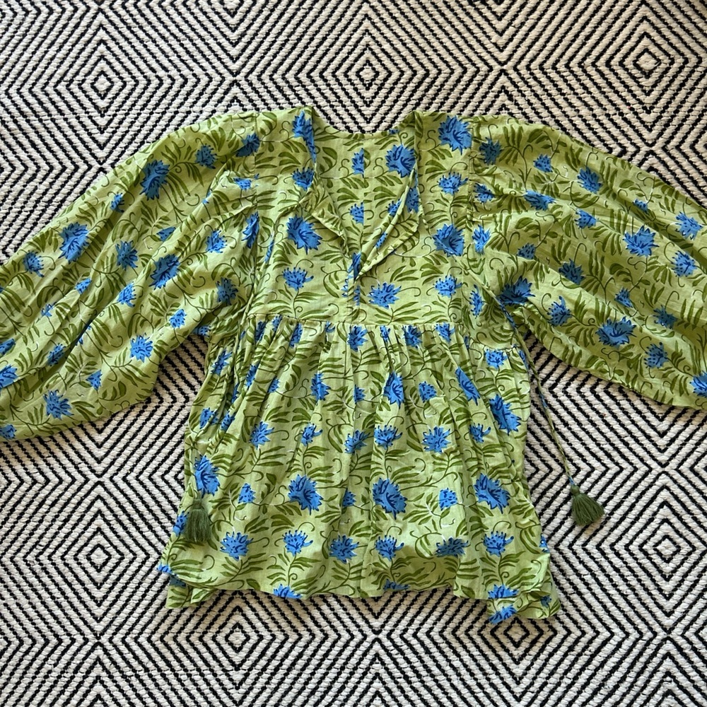Green floral babydoll top from Etsy, size small
